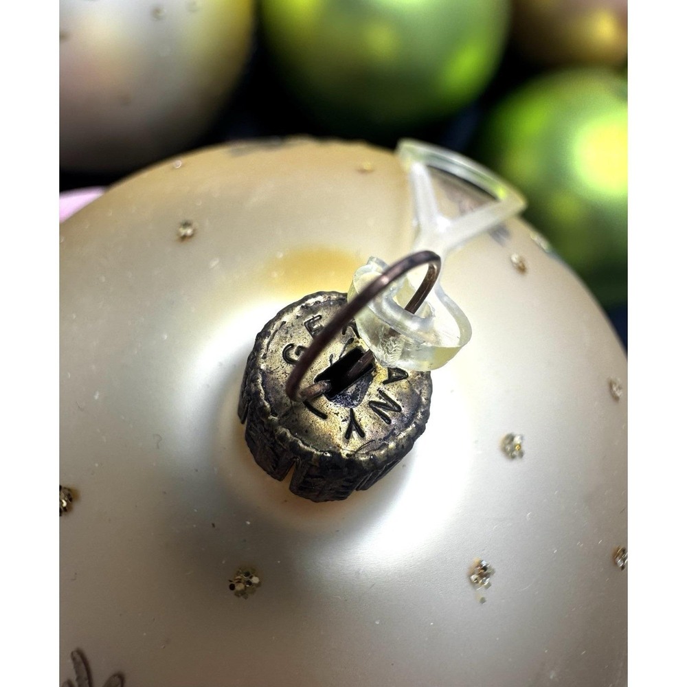 West Germany~ Round Peach Green Gold Glass Ornaments Glitter Set of 8 - Picture 3 of 11
